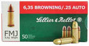 S&B AMMO .25ACP 50GR. FMJ-RN