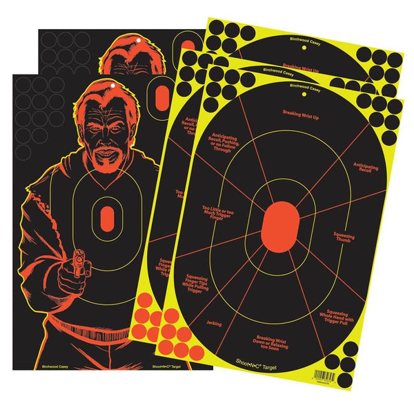 BIRCHWOOD CASEY SHOOT-N-C 12"X18" 3-HANDGUN TRAINER & 2-BAD GUY TARGET 5PK