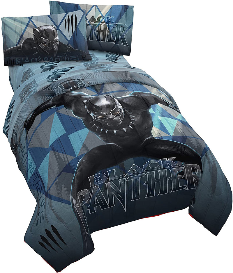 Jay Franco Marvel Black Panther Blue Tribe Super Soft Kids 4 Piece Twin Size Bed Set - Fade Resistant Polyester Microfiber Fill