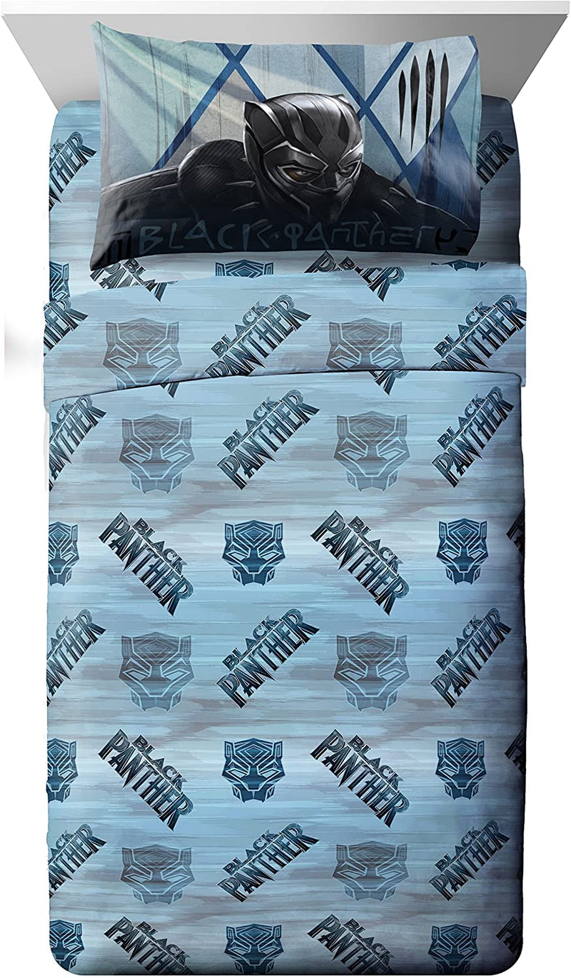 Jay Franco Marvel Black Panther Blue Tribe Super Soft Kids 4 Piece Twin Size Bed Set - Fade Resistant Polyester Microfiber Fill