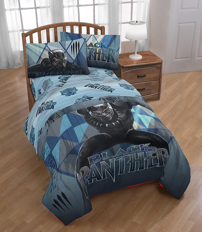 Jay Franco Marvel Black Panther Blue Tribe Super Soft Kids 4 Piece Twin Size Bed Set - Fade Resistant Polyester Microfiber Fill