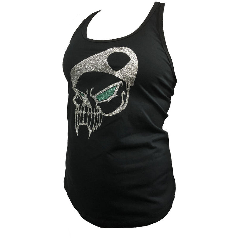 ICE CRYS SKULL LADIES RACER TANK BLK LRG