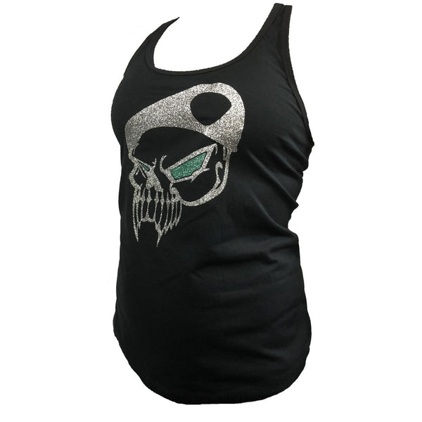 ICE CRYS SKULL LADIES RACER TANK BLK MED