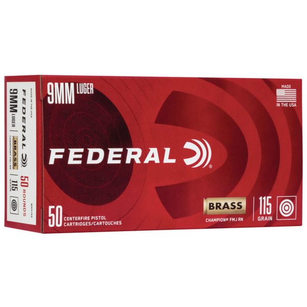 9MM LUGER 115GR FMJ BRASS CASE 50/BX